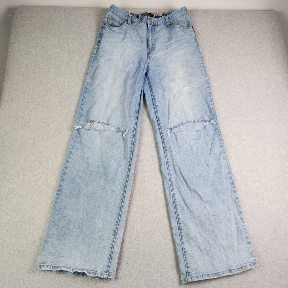 BCBGeneration Jeans Womens 7/28 Blue Denim High Rise Baggy Wide Leg Distressed